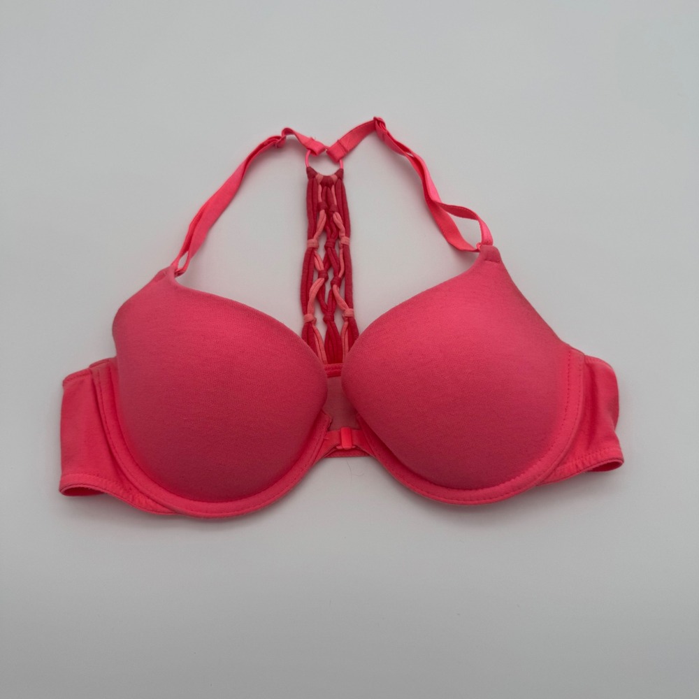 Victorias Secret Pink Lined Demi Front Close Macrame Racerback Bra 36B